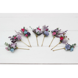 Set of  8 bobby pins in lavender magenta color scheme. Hair accessories. Flower accessories for wedding.  5137