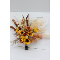 Sunflowers boho bouquet. Pampas grass bouquet. Orange rust beige flowers. Bridal bouquet. Faux bouquet .Fall wedding. Boho wedding. Silk flowers. 5134