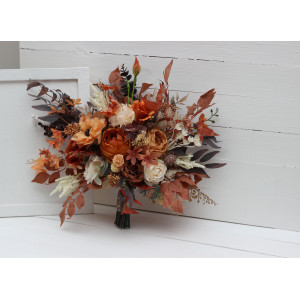 Wedding bouquets in orange ivory rust terracotta colors. Bridal bouquet. Faux bouquet. Bridesmaid bouquet. 5140