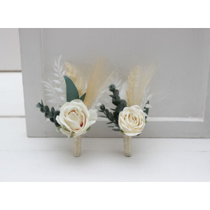  Wedding boutonnieres and wrist corsage  in ivory cream color scheme. Flower accessories. 5135