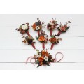  Wedding boutonnieres and wrist corsage  in terracotta cinnamon rust ivory color scheme. Flower accessories.5139
