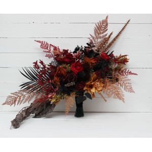 Wedding bouquets in black red rust brown colors. Bridal bouquet.Faux bouquet. Bridesmaid bouquet.Gothic black wedding bouquet. 5150