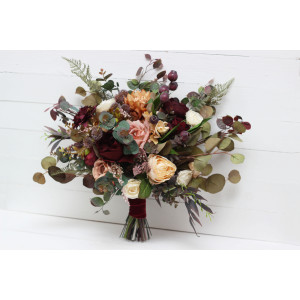Wedding bouquets in burgundy ivory dusty rose cinnamon colors. Bridal bouquet. Faux bouquet. Bridesmaid bouquet. 5144
