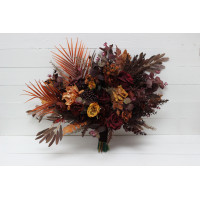 Wedding bouquets in burgundy rust mustard brown colors. Bridal bouquet. Cascading bouquet. Faux bouquet. Bridesmaid bouquet. 5155
