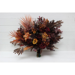 Wedding bouquets in burgundy rust mustard brown colors. Bridal bouquet. Cascading bouquet. Faux bouquet. Bridesmaid bouquet. 5155