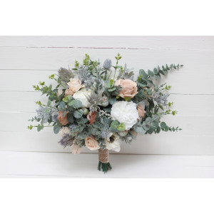 Wedding bouquets in white blush pink colors. Greenery bridal bouquet. Faux bouquet. Bridesmaid bouquet. 5157
