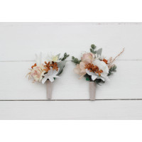  Wedding boutonnieres and wrist corsage  in beige white rust color scheme. Flower accessories. 5142