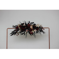  Flower arch arrangement in burgundy black gold beige colors.  Arbor flowers. Floral archway. Faux flowers for Halloween wedding arch. 0018