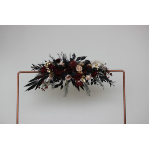  Flower arch arrangement in burgundy black gold beige colors.  Arbor flowers. Floral archway. Faux flowers for Halloween wedding arch. 0018