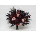 Halloween Wedding Bouquets in Burgundy, Black, Gold, and Beige – Cascade Faux Bouquets