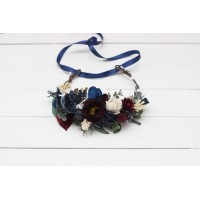 Burgundy ivory navy blue flower crown. Hair wreath. Flower girl crown. Wedding flowers. 5097