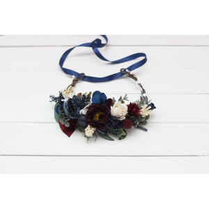 Burgundy ivory navy blue flower crown. Hair wreath. Flower girl crown. Wedding flowers. 5097