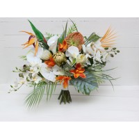 Exotic flowers. White orange flowers. Beach wedding. Exotic wedding. Orchid calla lily bouquet. Bridal bouquet. Bridesmaid bouquet. 5162