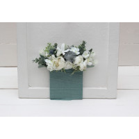 Pocket boutonniere in white sage green color scheme. Flower accessories. 5021