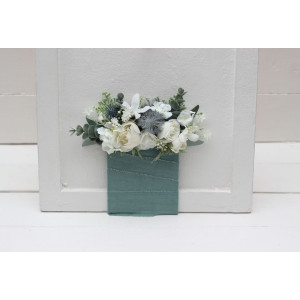 Pocket boutonniere in white sage green color scheme. Flower accessories. 5021