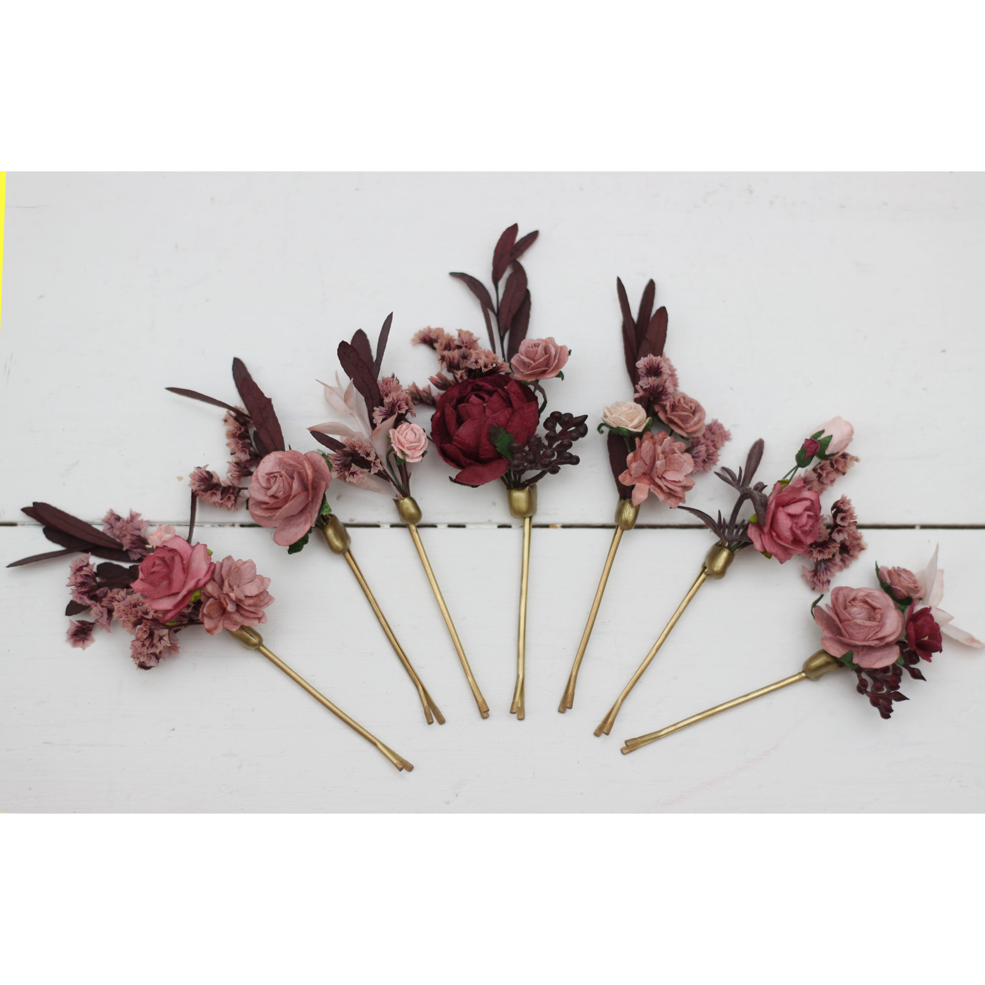 Fall Wedding Bobby Pins – Set of 7 Burgundy & Dusty Rose  display picture 2
