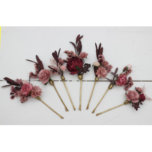 Set of 7 bobby pins. Burgundy dusty rose fall wedding. Hair accessories. Bridal flowers. Flower hair pins. Floral hair pins. Hairpiece. Bridesmaid gift. 5173