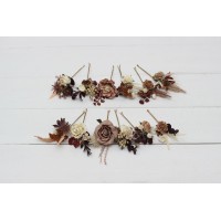 Set of bobby pins. Beige brown ivory flowers. Fall wedding. Boho wedding. Hair flowers. 5172