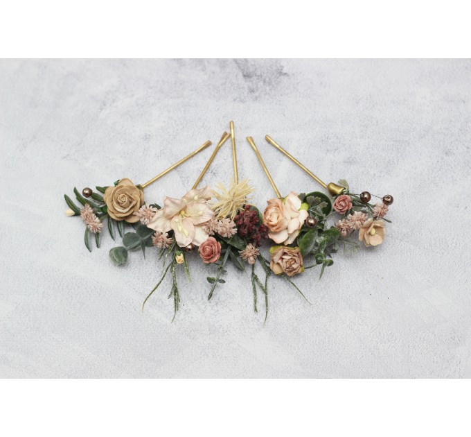 Set of bobby pins. Beige eucalyptus accessories. Bridal hairpiece. Wedding flowers. Floral hair pins. Floral bobby pins. 5171