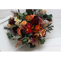 Wedding bouquets in burgundy burnt orange colors. Bridal bouquet. Cascading bouquet. Faux bouquet. Bridesmaid bouquet.5160