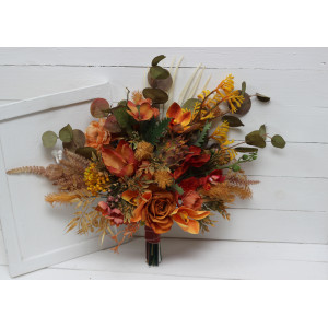 Wedding bouquets in mustard burnt orange colors. Bridal bouquet. Faux bouquet. Bridesmaid bouquet. 5164