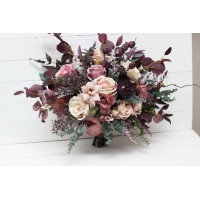 Wedding bouquets. Cascading bouquet. Faux bouquet. Bridesmaid bouquet in mauve purple beige colors. Bridal bouquet. 5180