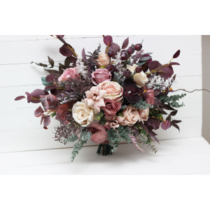 Wedding bouquets. Faux bouquet. Bridesmaid bouquet in mauve purple beige colors. Bridal bouquet. 5180