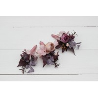  Wedding boutonnieres and wrist corsage  in mauve purple beige color scheme. Flower accessories. 5180