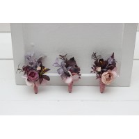  Wedding boutonnieres and wrist corsage  in mauve purple beige color scheme. Flower accessories. 5180