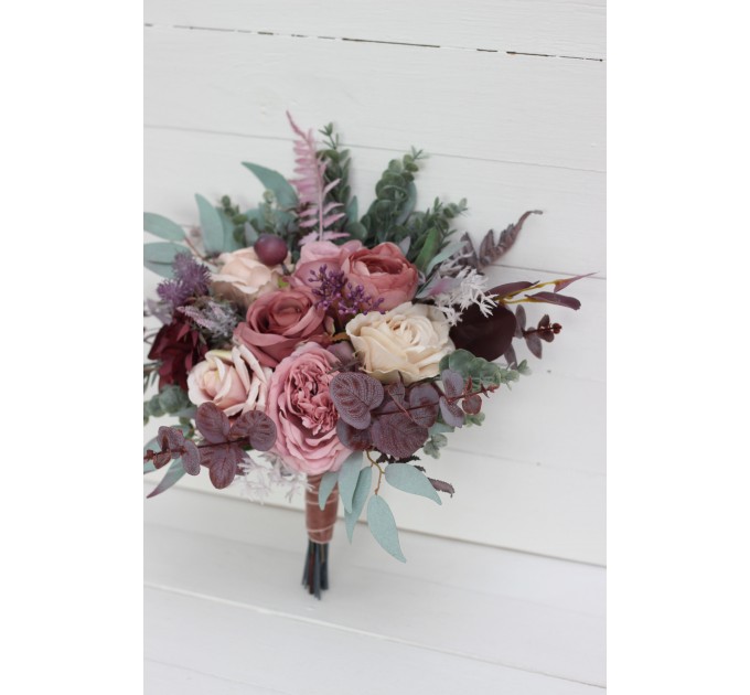 Wedding bouquets. Cascading bouquet. Faux bouquet. Bridesmaid bouquet in mauve purple beige colors. Bridal bouquet. 5180