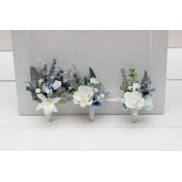  Wedding boutonnieres and wrist corsage  in sky blue white color scheme. Flower accessories. 5182