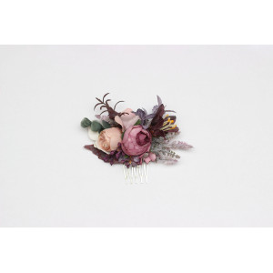 Flower comb in mauve purple beige color scheme. Wedding accessories for hair. Bridal flower comb. Bridesmaid floral comb. 5180
