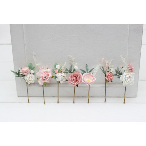 Set of 7 bobby pins. Pink white accessories. Bridal hairpiece. Wedding flowers. Floral hair pins White floral bobby pins.  5176