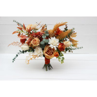 Wedding bouquets in rust orange cream colors. Bridal bouquet. Faux bouquet. Bridesmaid bouquet. 5178
