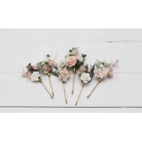  Set of 6 bobby pins in  blush pink white color scheme. Hair accessories. Flower accessories for wedding.  5196-lily