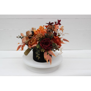 Burgundy black rust centerpiece. Table decor. Wedding flowers in box. 5191
