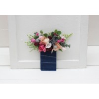 Pocket boutonniere in burgundy dusty rose blue  color scheme. Flower accessories. 5188