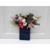 Pocket boutonniere in burgundy dusty rose blue  color scheme. Flower accessories. 5188