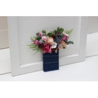 Pocket boutonniere in burgundy dusty rose blue  color scheme. Flower accessories. 5188