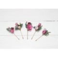  Set of 5 bobby pins in  dusty rose burgundy blue color scheme. Hair accessories. Flower accessories for wedding.  5188