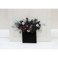 Pocket boutonniere in black purple silver color scheme. Flower accessories. 5125