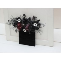 Pocket boutonniere in black purple silver color scheme. Flower accessories. 5125