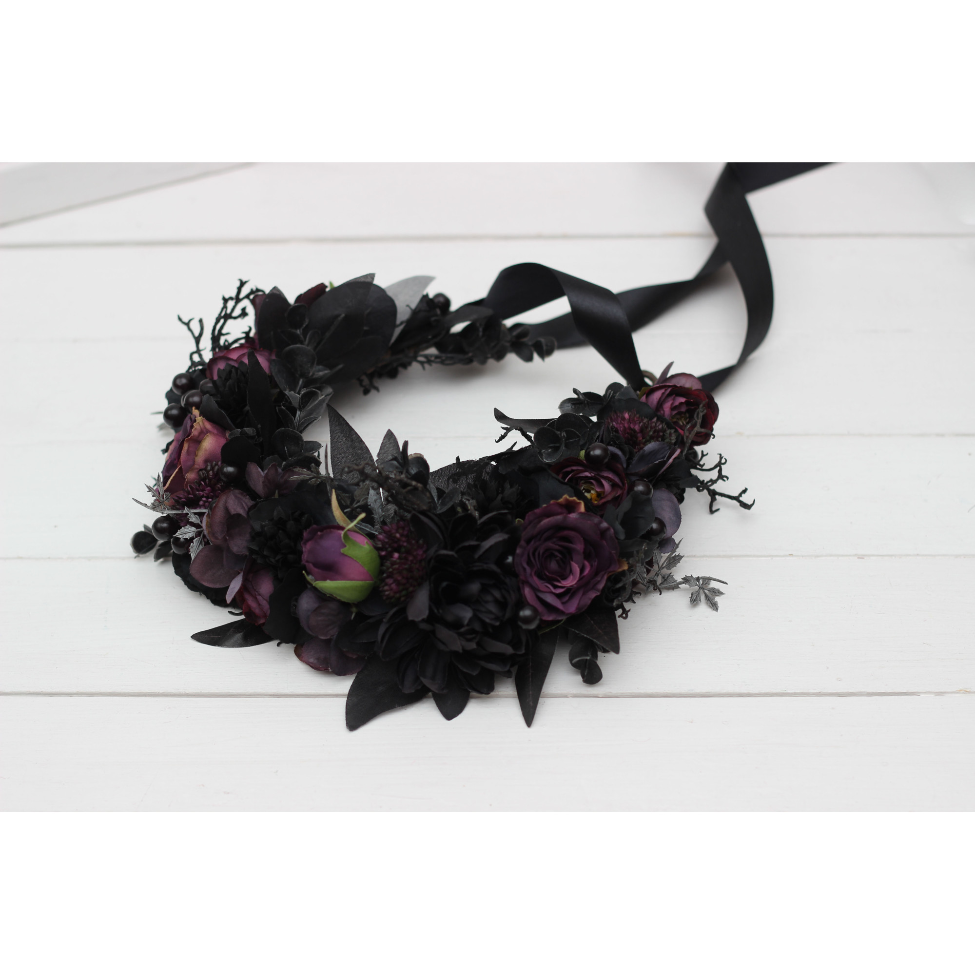 Gothic Halloween Flower Crown – Oversized Black & Purple  display picture 3