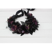 Black purple  flower crown. Halloween flower crown. Hair wreath. Gothic flower crown. Wedding flowers. 5070