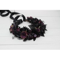 Black purple  flower crown. Halloween flower crown. Hair wreath. Gothic flower crown. Wedding flowers. 5070