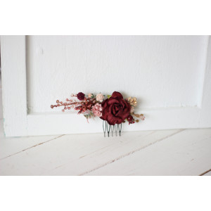 Flower comb in burgundy blush pink color scheme. Wedding accessories for hair. Bridal flower comb. Bridesmaid floral comb. 5192-8001