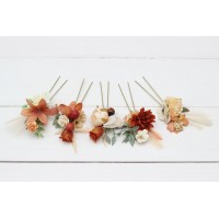  Set of  5 hair pins in rust ivory terracotta color scheme. Hair accessories. Flower accessories for wedding.  0029