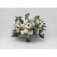 Wedding bouquets in white cream blush pink colors. Bridal bouquet.  Faux bouquet. Bridesmaid bouquet. 5199