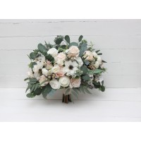 Wedding bouquets in white cream blush pink colors. Bridal bouquet.  Faux bouquet. Bridesmaid bouquet. 5199