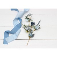  Set of  5 bobby pins in  dusty blue white  color scheme. Hair accessories. Flower accessories for wedding.  5200